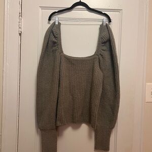 Women's Ribbed Knit Accent Sleeve Sweater